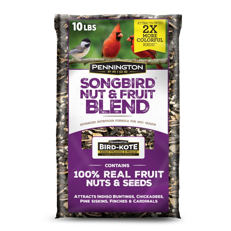 Pennington Pride Songbird Nut & Fruit Blend, Wild Bird Seed for Outside Feeders, Advanced Nutrition Formula for Bird Health, 10-lb. Bag - Image 1